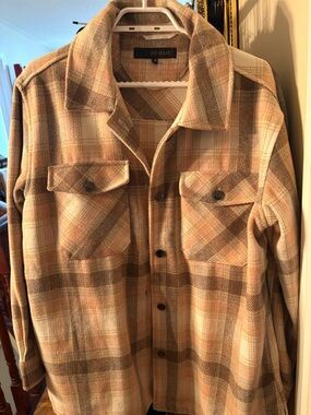 Women’s Plaid Button-Up Shacket- Beige & Brown& Pink